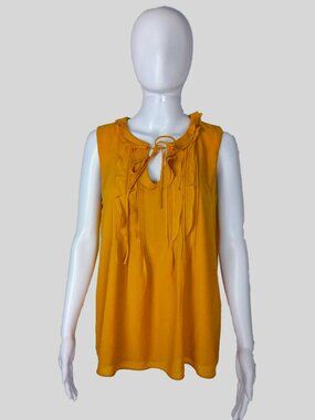 Rose + Olive Golden Yellow Ruffle Sleeveless Blouse
